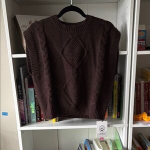 Brown Cable Knit Sweater Vest